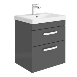 Brooklyn 500 Gloss Grey Wall Hung 2 Drawer Vanity Unit with Thin Edge Basin