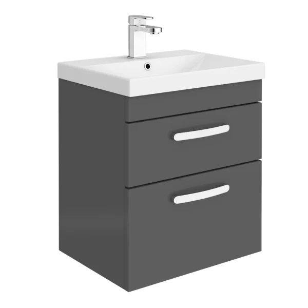 Brooklyn 500 Gloss Grey Wall Hung 2 Drawer Vanity Unit with Thin Edge Basin