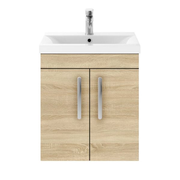 Brooklyn 500mm Natural Oak 2 Door Wall Hung Vanity Unit - Image 2