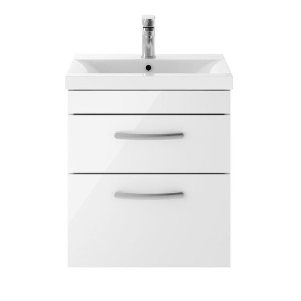 Brooklyn 500mm White Gloss 2 Drawer Wall Hung Vanity Unit - Image 3