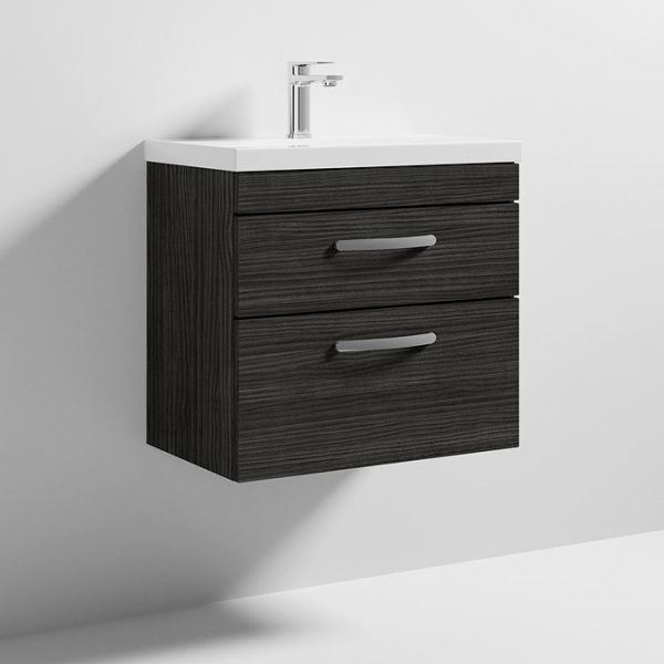 Brooklyn 600 Black Wall Hung 2 Drawer Vanity Unit with Thin Edge Basin - Image 2