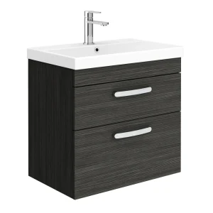 Brooklyn 600 Black Wall Hung 2 Drawer Vanity Unit with Thin Edge Basin