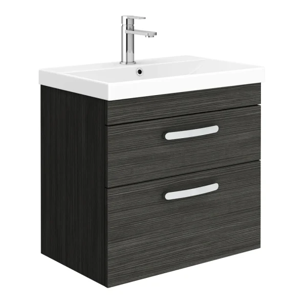 Brooklyn 600 Black Wall Hung 2 Drawer Vanity Unit with Thin Edge Basin