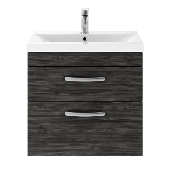 Brooklyn 600mm Black Wall Hung Double Drawer Vanity Unit - Image 2