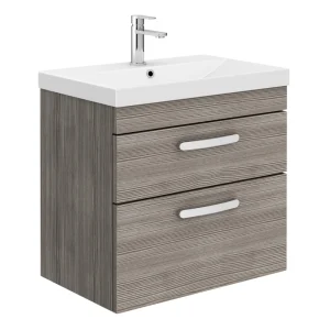 Brooklyn 600 Grey Avola Wall Hung 2 Drawer Vanity Unit with Thin Edge Basin