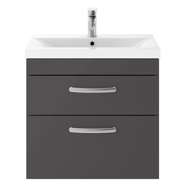 Brooklyn 600mm Gloss Grey 2 Drawer Wall Hung Vanity Unit - Image 4