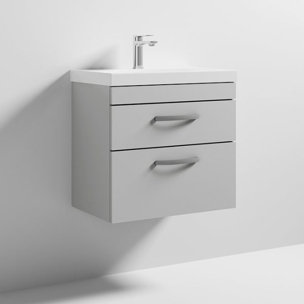 Brooklyn 600 Grey Mist Wall Hung 2 Drawer Vanity Unit with Thin Edge Basin - Image 4