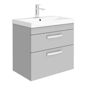 Brooklyn 600 Grey Mist Wall Hung 2 Drawer Vanity Unit with Thin Edge Basin