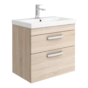Brooklyn 600 Natural Oak Wall Hung 2 Drawer Vanity Unit with Thin Edge Basin