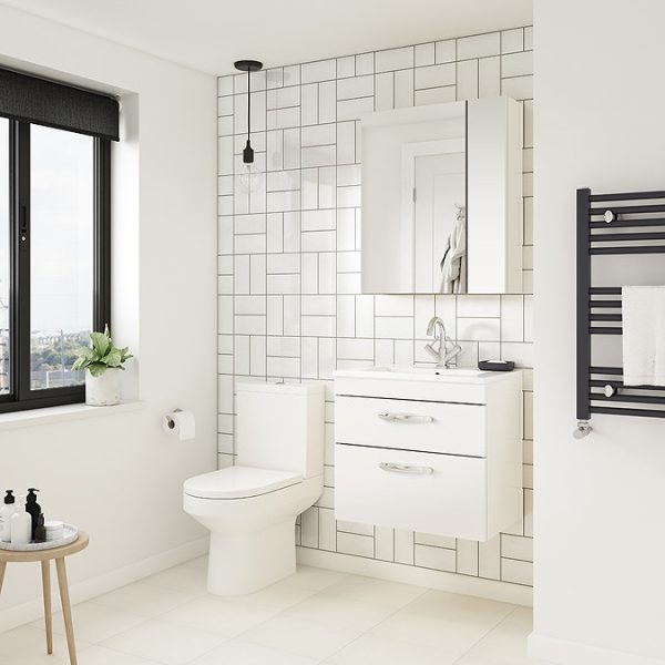 Brooklyn 600mm White Gloss 2 Drawer Wall Hung Vanity Unit - Image 5