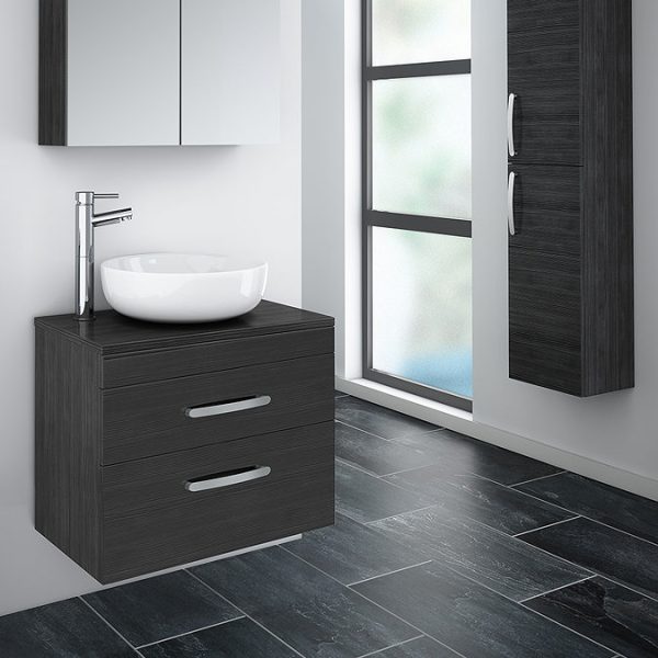 Brooklyn Wall Hung Countertop Vanity Unit   Black   605mm 2 Drawer - Image 3