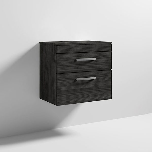 Brooklyn Wall Hung Countertop Vanity Unit   Black   605mm 2 Drawer - Image 2