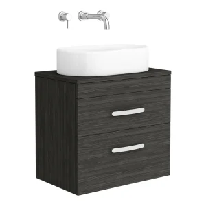 Brooklyn Wall Hung Countertop Basin Unit   Black   605mm 2 Drawer incl. Basin