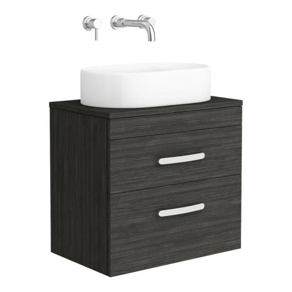 Brooklyn Wall Hung Countertop Basin Unit   Black   605mm 2 Drawer incl. Basin