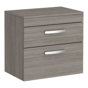 Brooklyn Wall Hung Countertop Vanity Unit   Grey Avola   605mm 2 Drawer with Chrome Handles