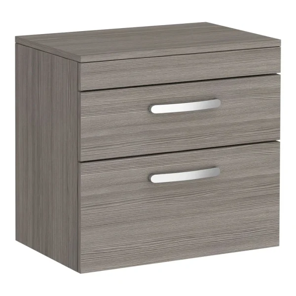 Brooklyn Wall Hung Countertop Vanity Unit   Grey Avola   605mm 2 Drawer with Chrome Handles