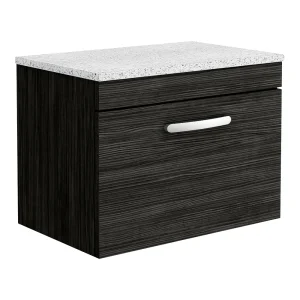 Brooklyn Wall Hung Countertop Vanity Unit   Black   600mm with White Worktop & Chrome Handle
