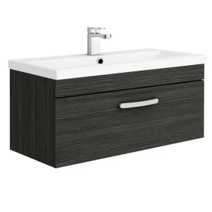 Brooklyn Black 800mm Wall Hung Vanity Unit   Single Drawer