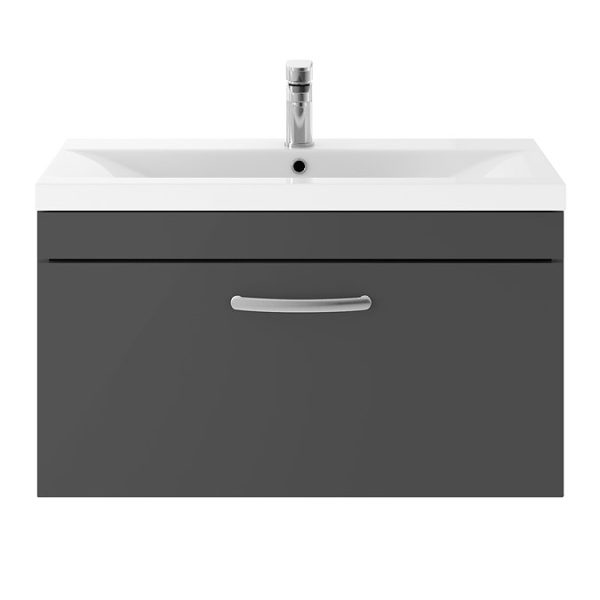 Brooklyn 800mm Gloss Grey 1 Drawer Wall Hung Vanity Unit - Image 4