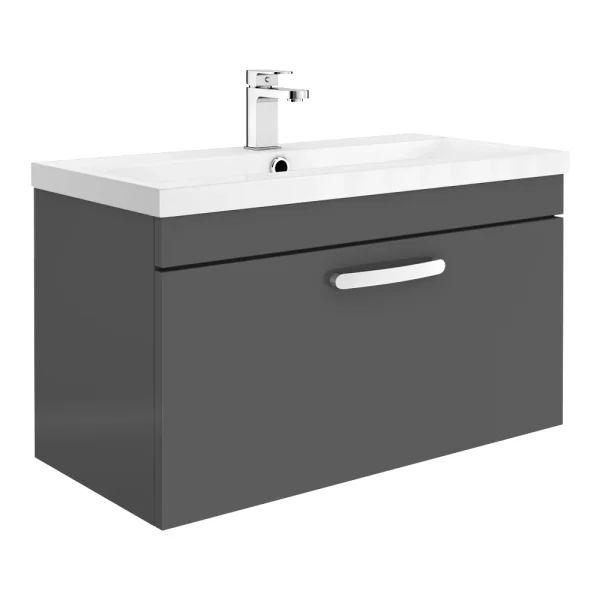 Brooklyn 800mm Gloss Grey 1 Drawer Wall Hung Vanity Unit