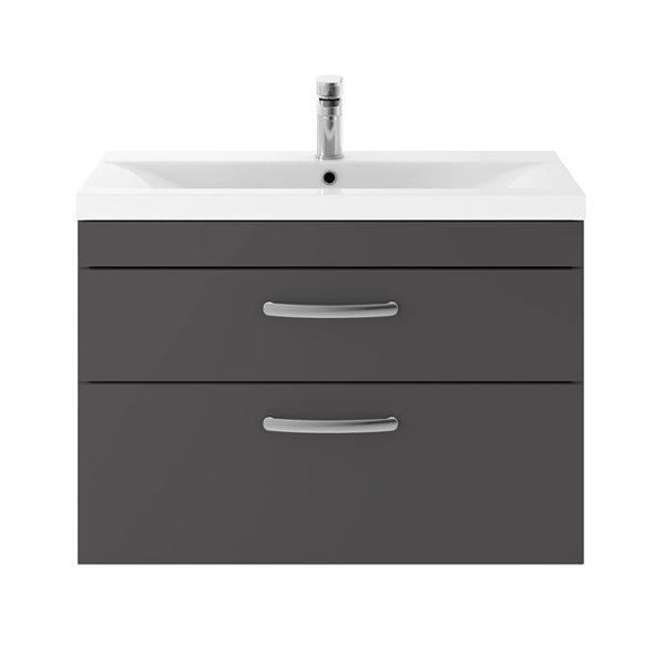 Brooklyn 800mm Gloss Grey 2 Drawer Wall Hung Vanity Unit - Image 2