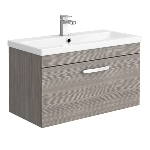 Brooklyn Grey Avola 800mm Wall Hung Vanity Unit   Single Drawer
