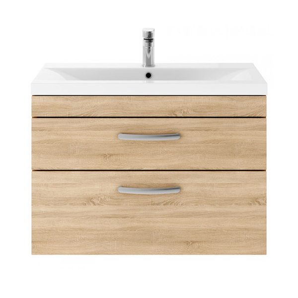 Brooklyn 800mm Natural Oak 2 Drawer Wall Hung Vanity Unit - Image 4