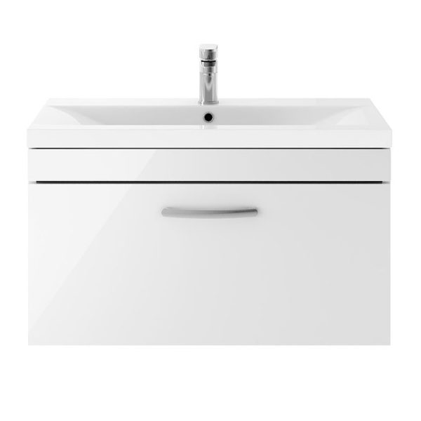 Brooklyn 800mm White Gloss Wall Hung Vanity Unit   Single Drawer - Image 5