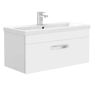 Brooklyn 800mm White Gloss Wall Hung Vanity Unit   Single Drawer