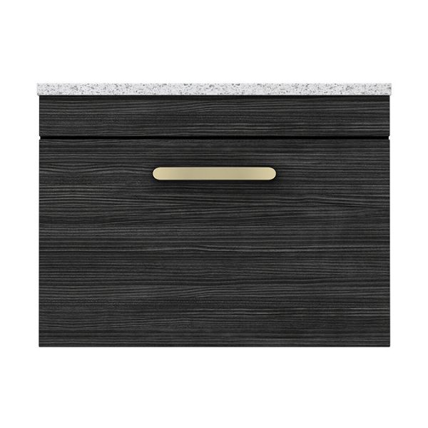 Brooklyn Wall Hung Countertop Vanity   Black   600mm with White Worktop & Brushed Brass Handle - Image 2