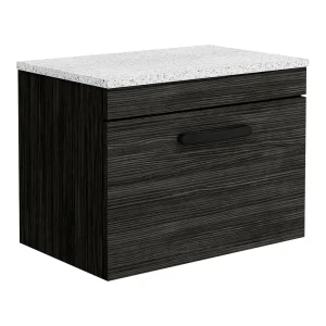 Brooklyn Wall Hung Countertop Vanity   Black   600mm with White Worktop & Matt Black Handle