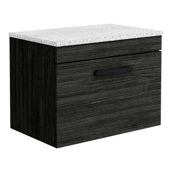 Brooklyn Wall Hung Countertop Vanity   Black   600mm with White Worktop & Matt Black Handle