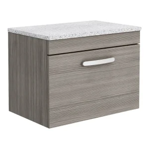 Brooklyn Wall Hung Countertop Vanity Unit   Grey Avola   600mm with White Worktop & Chrome Handle