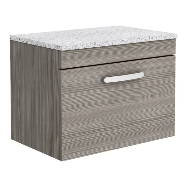 Brooklyn Wall Hung Countertop Vanity Unit   Grey Avola   600mm with White Worktop & Chrome Handle
