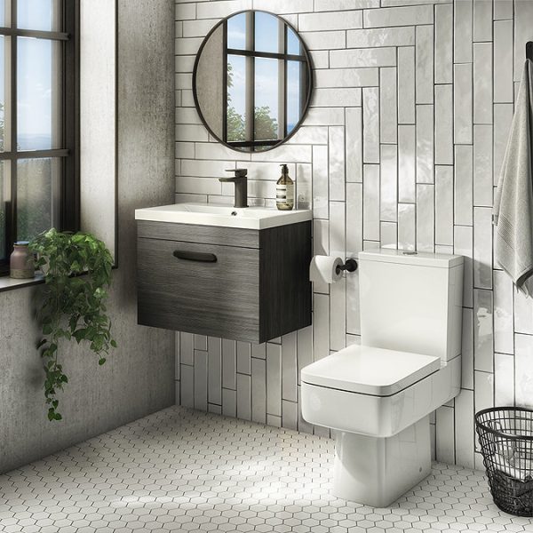 Brooklyn Wall Hung Vanity   Black   500mm Wide 1 Drawer inc. Matt Black Handle - Image 2
