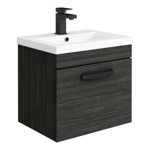 Brooklyn Wall Hung Vanity   Black   500mm Wide 1 Drawer inc. Matt Black Handle