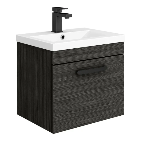 Brooklyn Wall Hung Vanity   Black   500mm Wide 1 Drawer inc. Matt Black Handle
