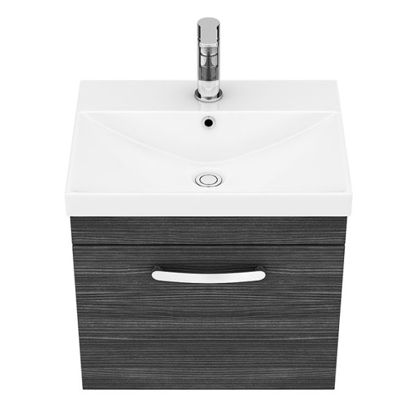Brooklyn 500 Black Wall Hung 1 Drawer Vanity Unit with Thin Edge Basin - Image 2