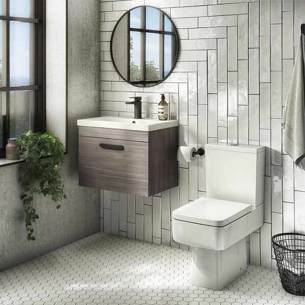 Brooklyn Wall Hung Vanity   Grey Avola   500mm Wide 1 Drawer incl. Matt Black Handle - Image 4