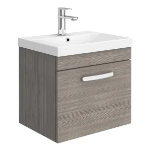 Brooklyn 500 Grey Avola Wall Hung 1 Drawer Vanity Unit with Thin Edge Basin