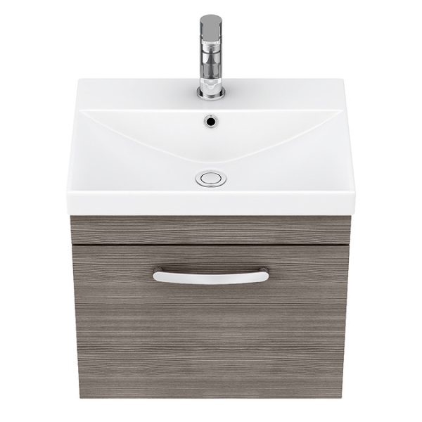 Brooklyn 500 Grey Avola Wall Hung 1 Drawer Vanity Unit with Thin Edge Basin - Image 6