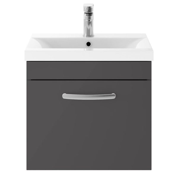 Brooklyn 500mm Gloss Grey Wall Hung 1 Drawer Vanity Unit - Image 4