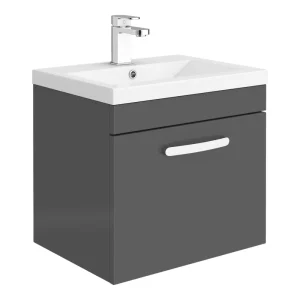 Brooklyn 500mm Gloss Grey Wall Hung 1 Drawer Vanity Unit