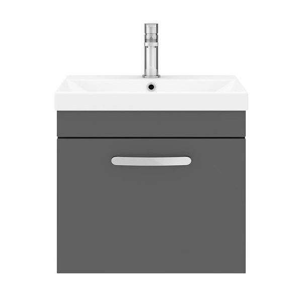 Brooklyn 500 Gloss Grey Wall Hung 1 Drawer Vanity Unit with Thin Edge Basin - Image 6