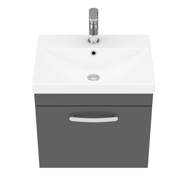 Brooklyn 500 Gloss Grey Wall Hung 1 Drawer Vanity Unit with Thin Edge Basin - Image 7