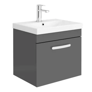 Brooklyn 500 Gloss Grey Wall Hung 1 Drawer Vanity Unit with Thin Edge Basin
