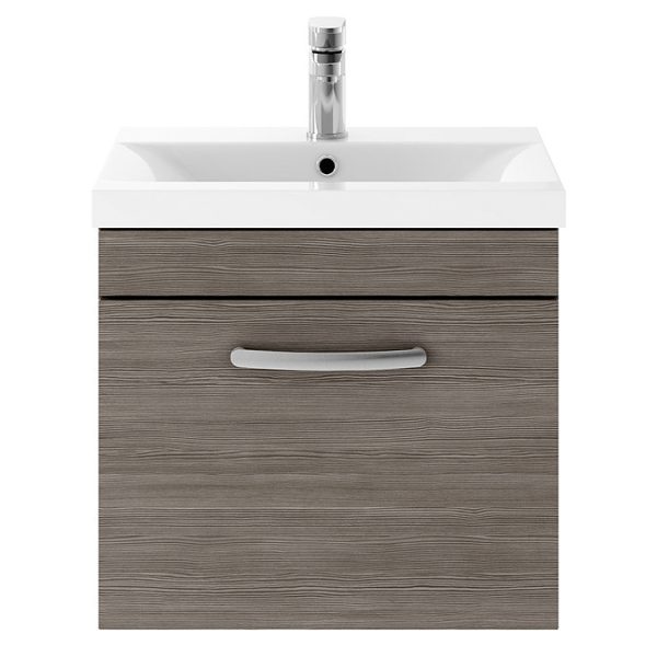 Brooklyn 500mm Grey Avola Wall Hung Vanity Unit   Single Drawer - Image 4