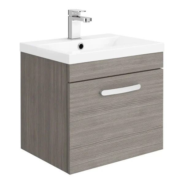 Brooklyn 500mm Grey Avola Wall Hung Vanity Unit   Single Drawer