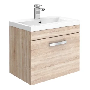 Brooklyn 500mm Natural Oak Wall Hung Vanity Unit   Single Drawer