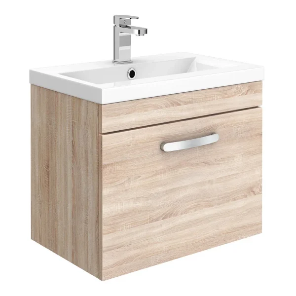 Brooklyn 500mm Natural Oak Wall Hung Vanity Unit   Single Drawer